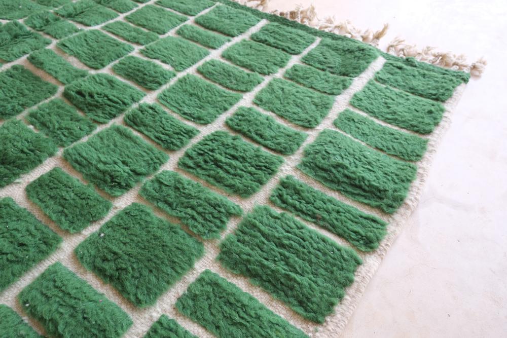 Moroccan Green Checkered Wool Rug 9.4 x 6.5 ft / 288 x 200 cm - Surcoma