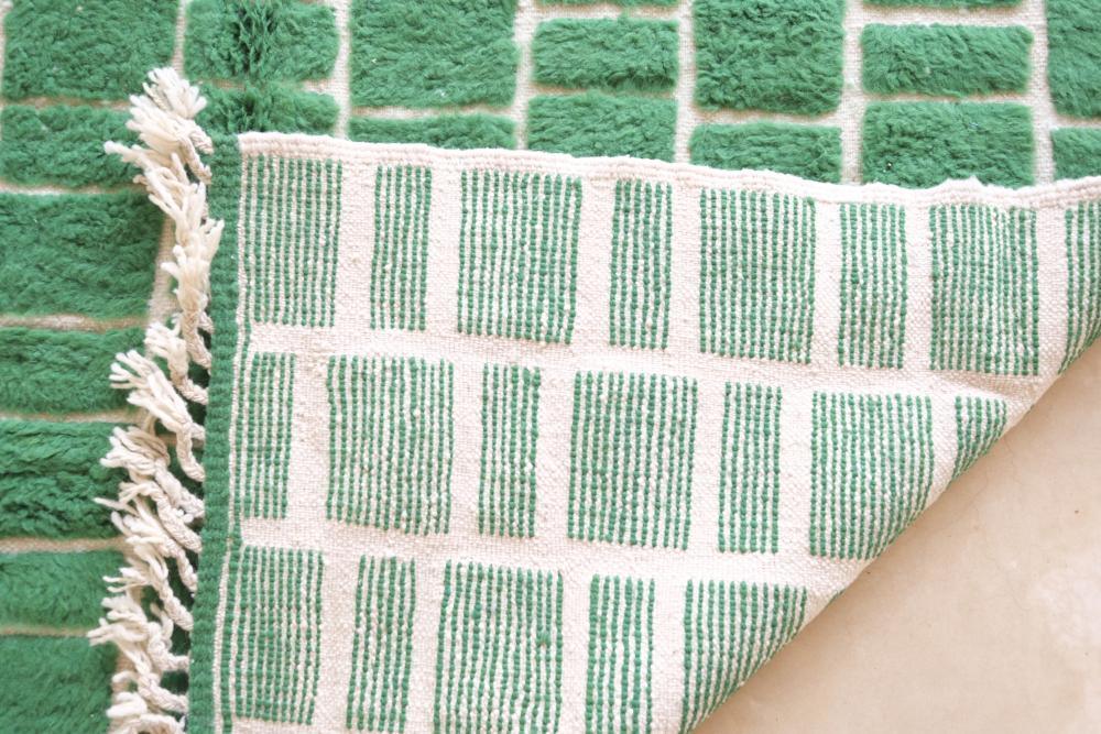 Moroccan Green Checkered Wool Rug 9.4 x 6.5 ft / 288 x 200 cm - Surcoma
