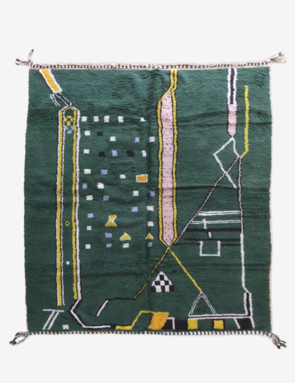 Moroccan Green Wool Rug 9.2 x 7.7 ft / 279 x 237 cm - Surcoma