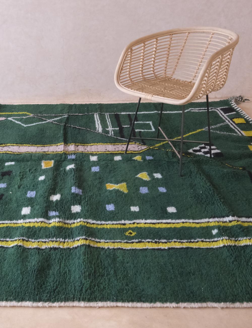 Moroccan Green Wool Rug 9.2 x 7.7 ft / 279 x 237 cm - Surcoma