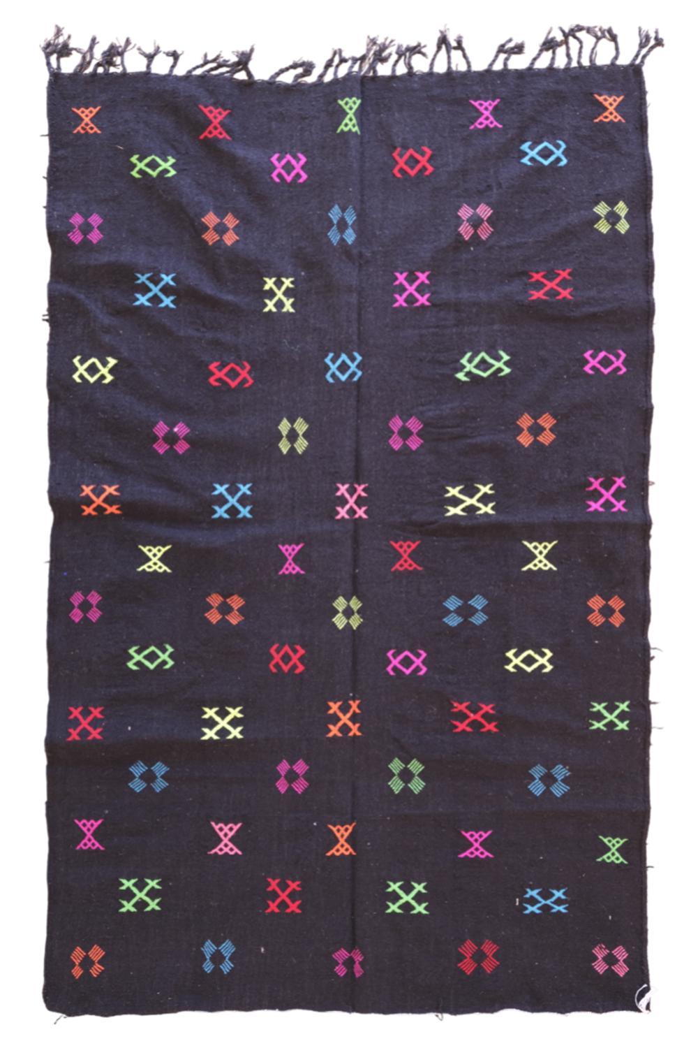 Moroccan Modern Black Kilim Boujad Rug 7.6 x 4.7 ft / 232 x 146 cm - Surcoma