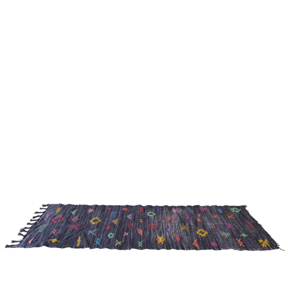 Moroccan Modern Black kilim runner rug 8.7 x 2.4 ft / 266 x 76 cm - Surcoma