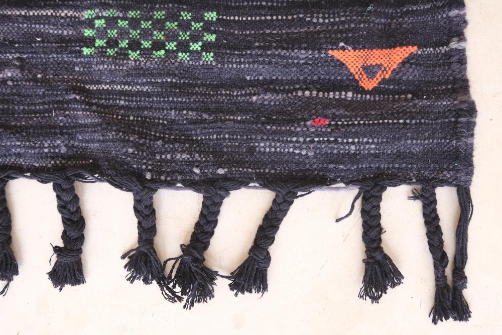 Moroccan Modern Black kilim runner rug 8.7 x 2.4 ft / 266 x 76 cm - Surcoma
