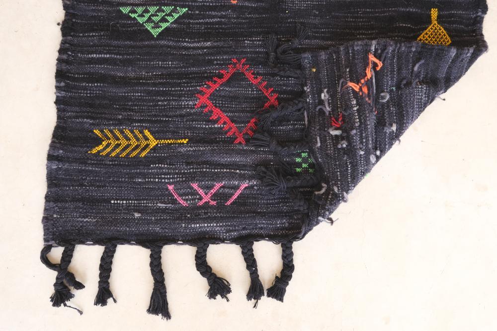 Moroccan Modern Black kilim runner rug 8.7 x 2.4 ft / 266 x 76 cm - Surcoma