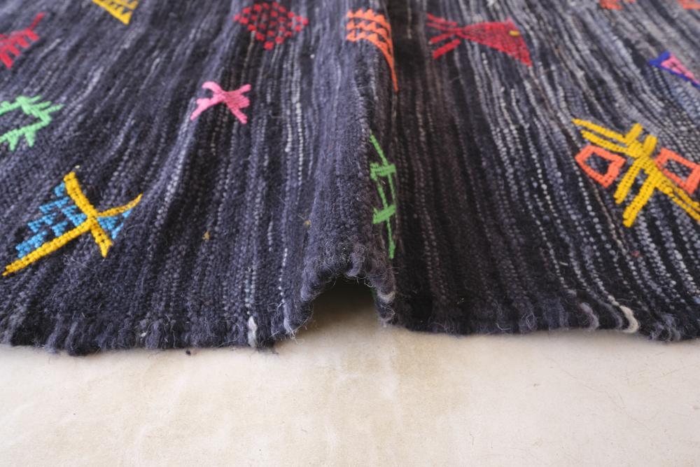 Moroccan Modern Black kilim runner rug 8.7 x 2.4 ft / 266 x 76 cm - Surcoma