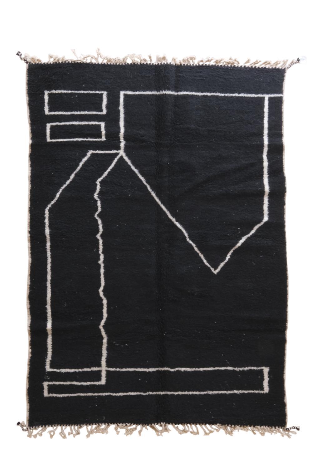 Moroccan Modern Black Wool Rug 9.7 x 6.5 ft / 297 x 200 cm - Surcoma