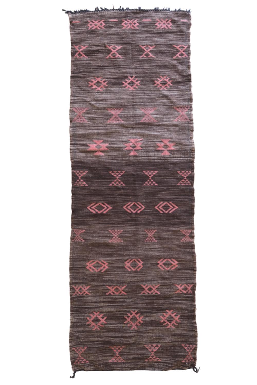 Moroccan Modern Brown kilim runner rug 9.3 x 3.1 ft / 284 x 96 cm - Surcoma