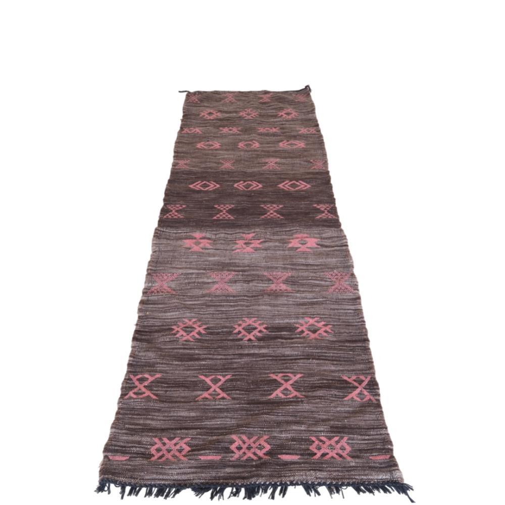 Moroccan Modern Brown kilim runner rug 9.3 x 3.1 ft / 284 x 96 cm - Surcoma