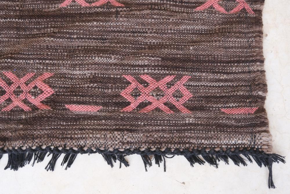 Moroccan Modern Brown kilim runner rug 9.3 x 3.1 ft / 284 x 96 cm - Surcoma
