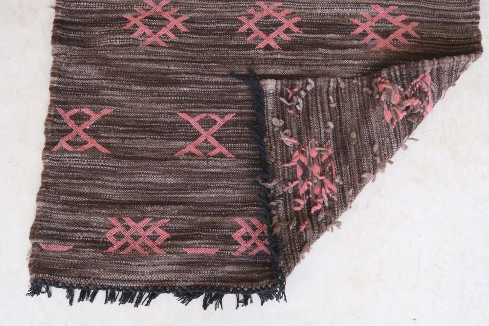 Moroccan Modern Brown kilim runner rug 9.3 x 3.1 ft / 284 x 96 cm - Surcoma