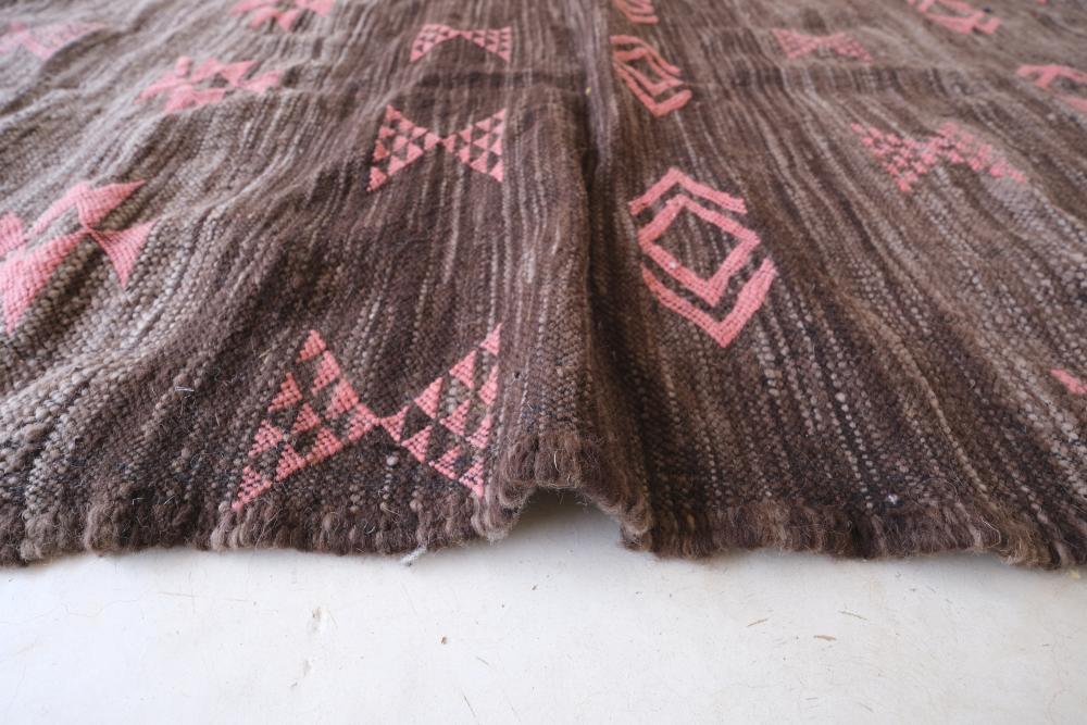 Moroccan Modern Brown kilim runner rug 9.3 x 3.1 ft / 284 x 96 cm - Surcoma