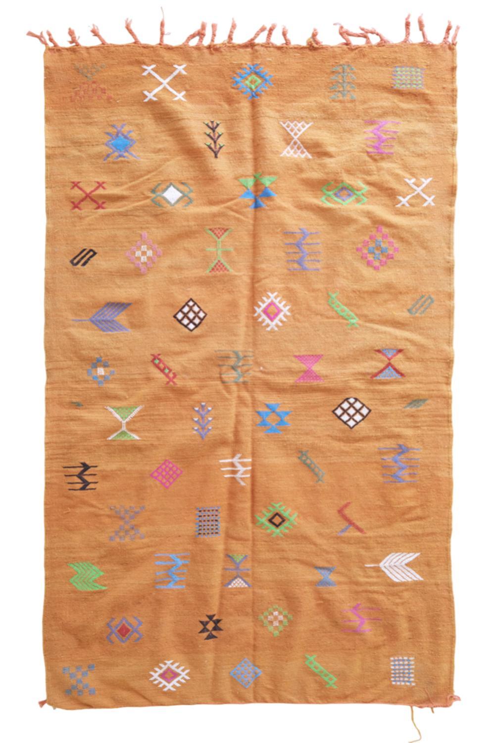 Moroccan Modern Orange kilim rug 7.9 x 4.7 ft / 241 x 145 cm - Surcoma