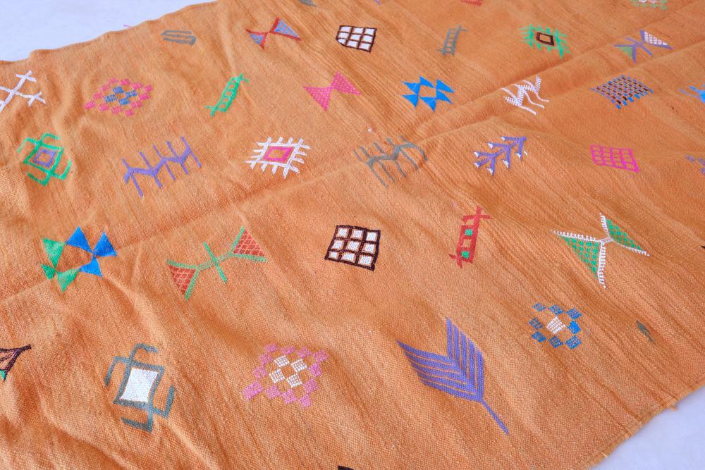 Moroccan Modern Orange kilim rug 7.9 x 4.7 ft / 241 x 145 cm - Surcoma