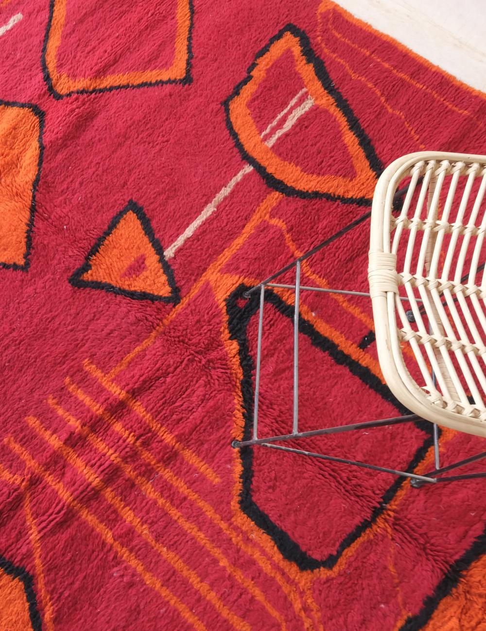 Red Moroccan Modern Wool Rug 9.8 x 8.3 ft / 298 x 254 cm - Surcoma