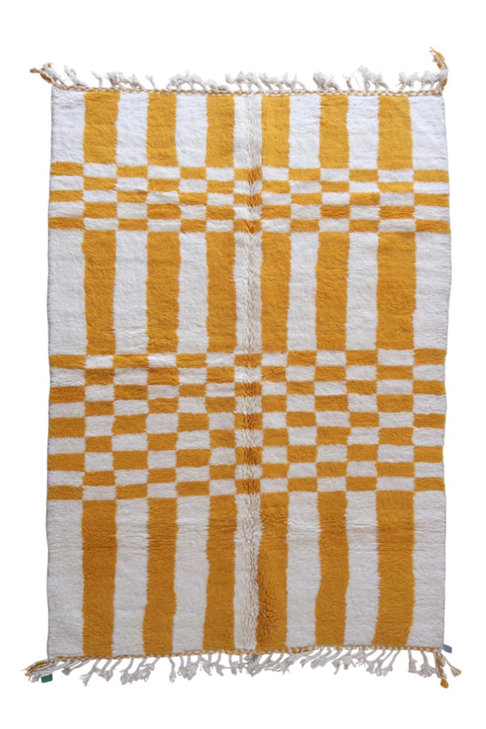 Moroccan Yellow Striped Rug 9.6 x 6.6 ft / 293 x 203 cm - Surcoma