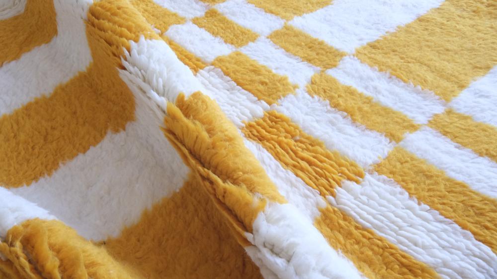 Moroccan Yellow Striped Rug 9.6 x 6.6 ft / 293 x 203 cm - Surcoma