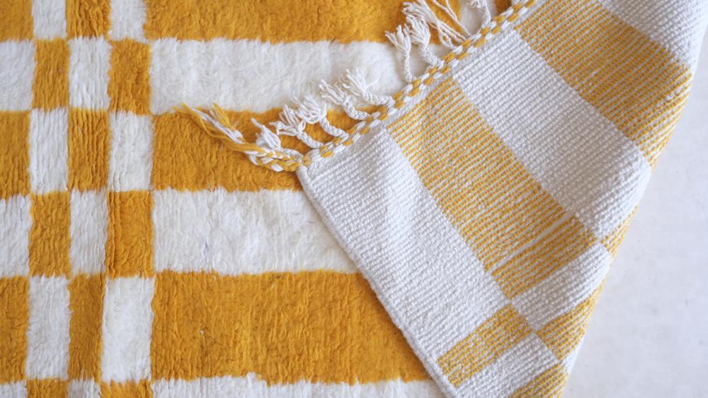 Moroccan Yellow Striped Rug 9.6 x 6.6 ft / 293 x 203 cm - Surcoma