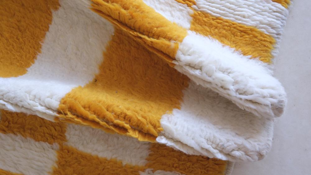 Moroccan Yellow Striped Rug 9.6 x 6.6 ft / 293 x 203 cm - Surcoma