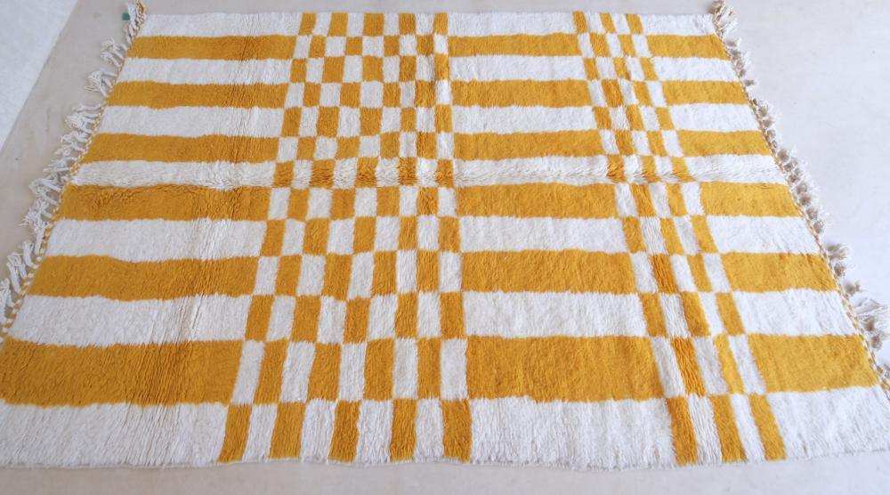Moroccan Yellow Striped Rug 9.6 x 6.6 ft / 293 x 203 cm - Surcoma