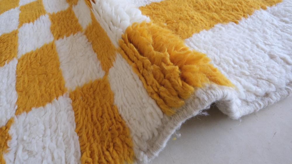 Moroccan Yellow Striped Rug 9.6 x 6.6 ft / 293 x 203 cm - Surcoma