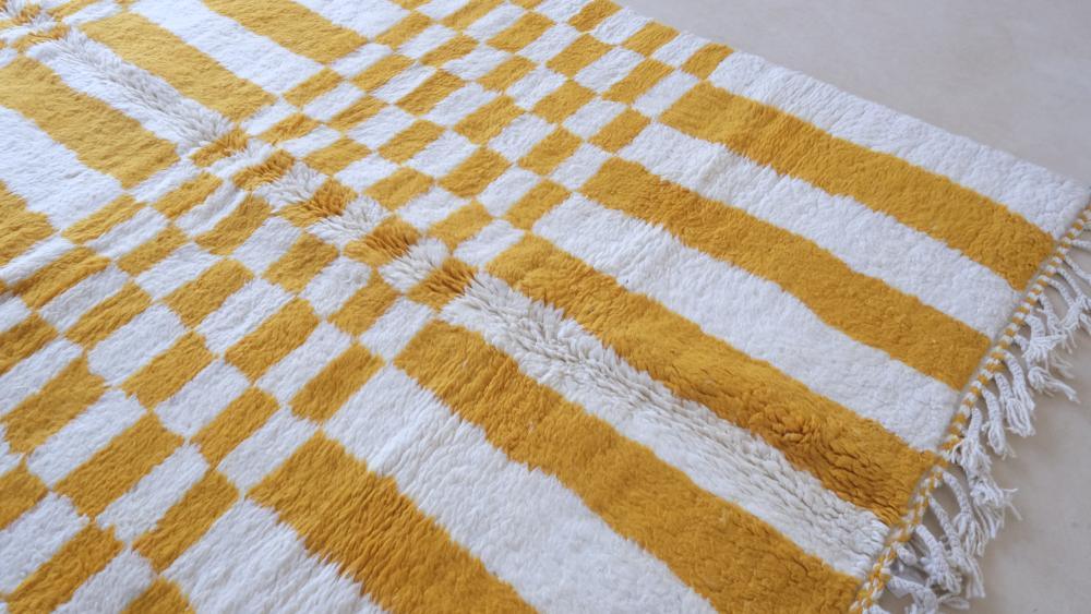 Moroccan Yellow Striped Rug 9.6 x 6.6 ft / 293 x 203 cm - Surcoma