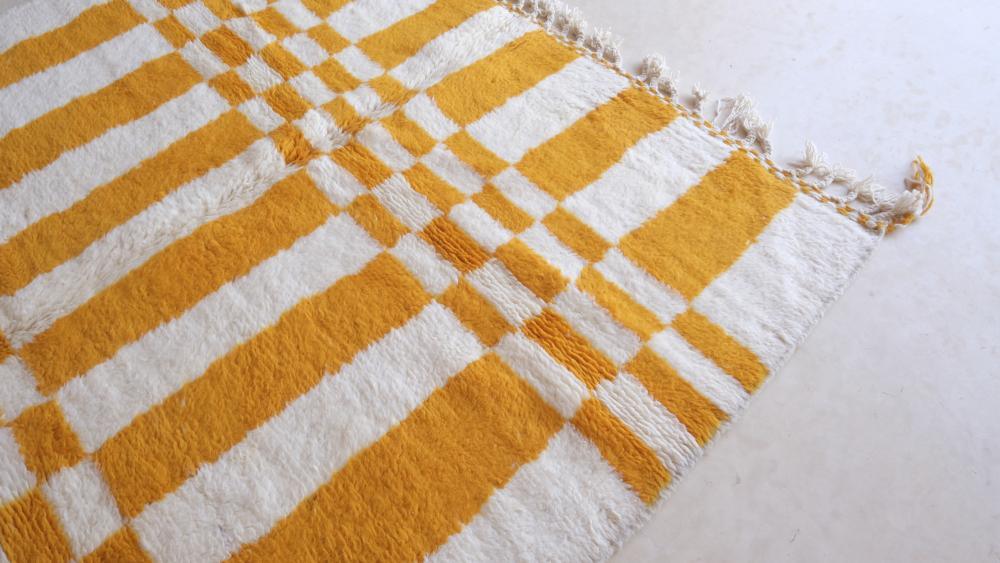 Moroccan Yellow Striped Rug 9.6 x 6.6 ft / 293 x 203 cm - Surcoma