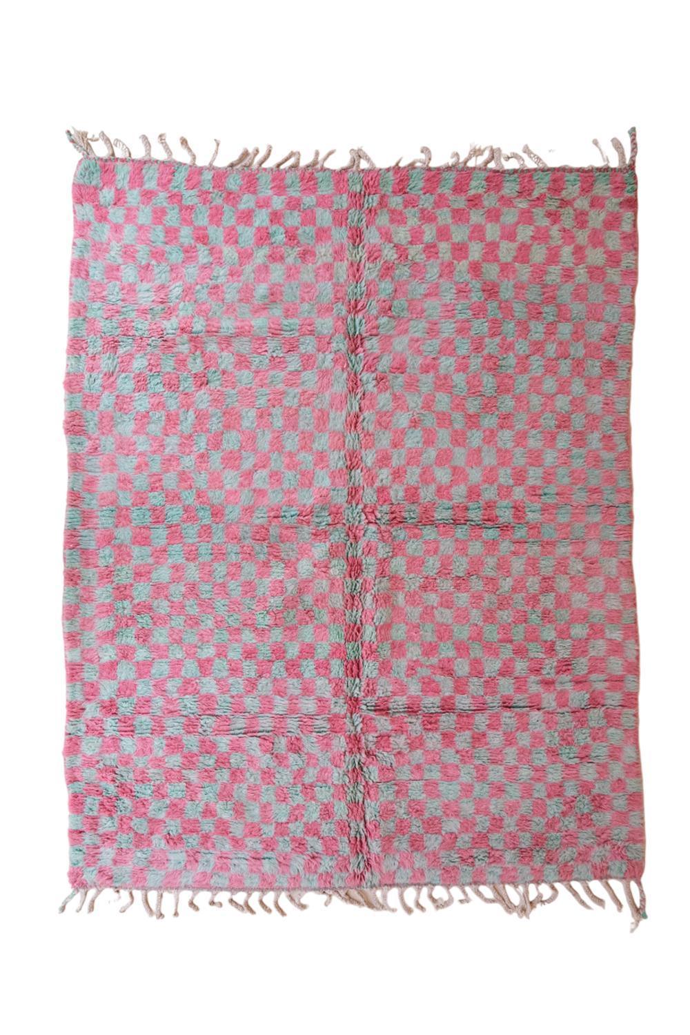 Moroccan Pink and Green Checkered Rug 10.2 x 7.8 ft / 310 x 238 cm - Surcoma