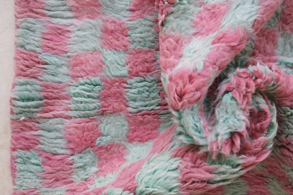 Moroccan Pink and Green Checkered Rug 10.2 x 7.8 ft / 310 x 238 cm - Surcoma