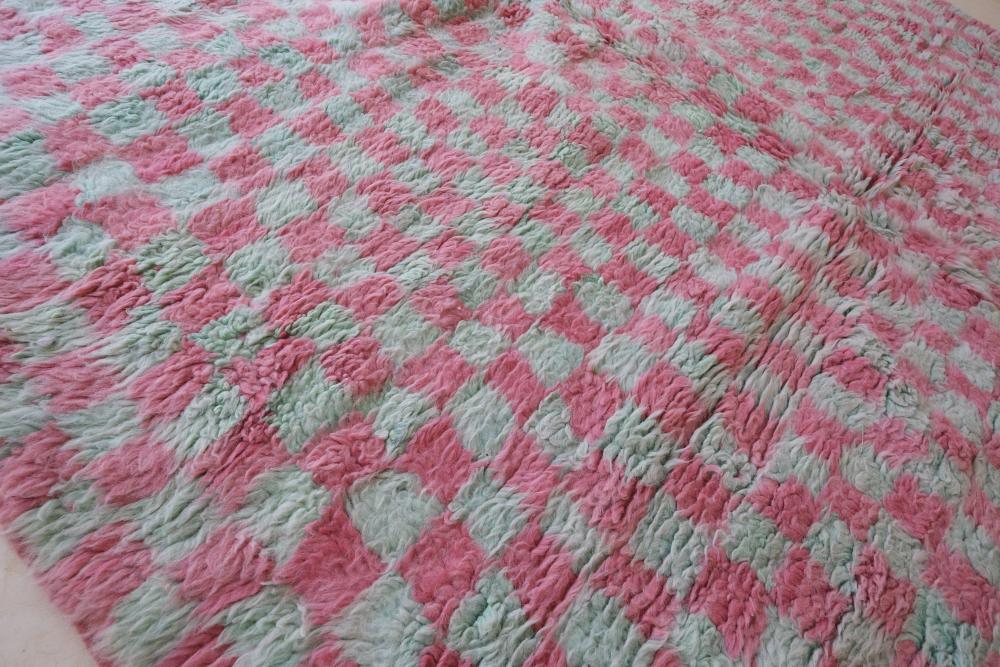 Moroccan Pink and Green Checkered Rug 10.2 x 7.8 ft / 310 x 238 cm - Surcoma