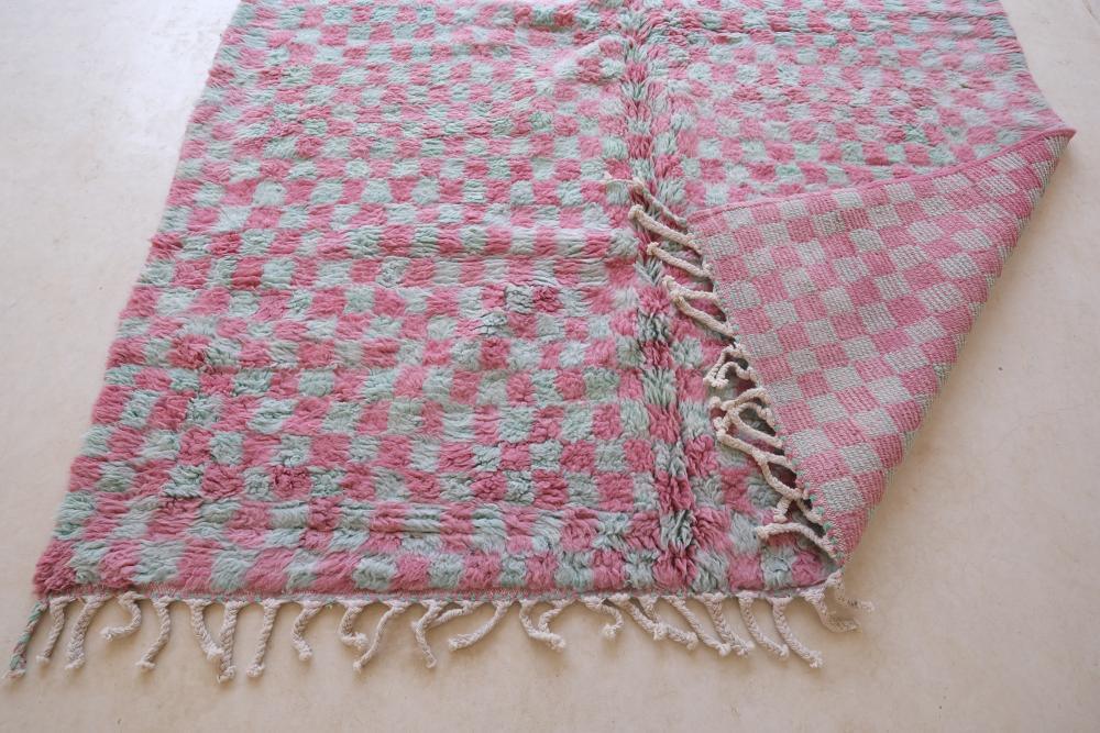 Moroccan Pink and Green Checkered Rug 10.2 x 7.8 ft / 310 x 238 cm - Surcoma