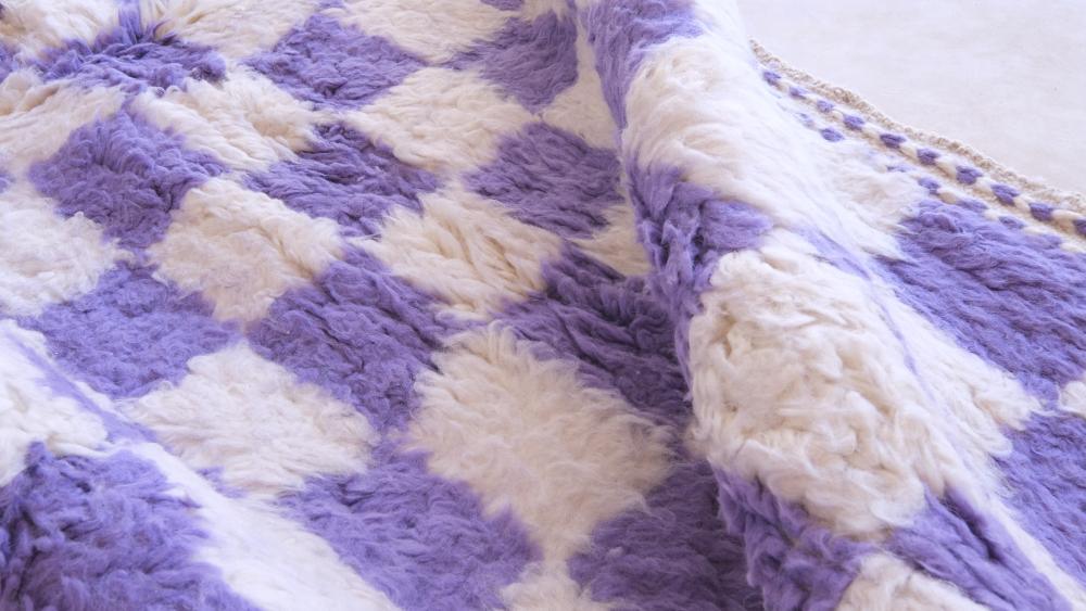 Moroccan Purple Checkered Rug 8.3 x 6.8 ft / 253 x 209 cm - Surcoma