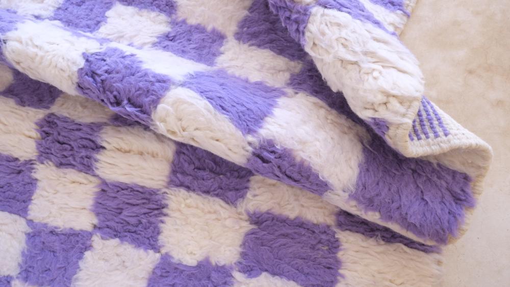 Moroccan Purple Checkered Rug 8.3 x 6.8 ft / 253 x 209 cm - Surcoma