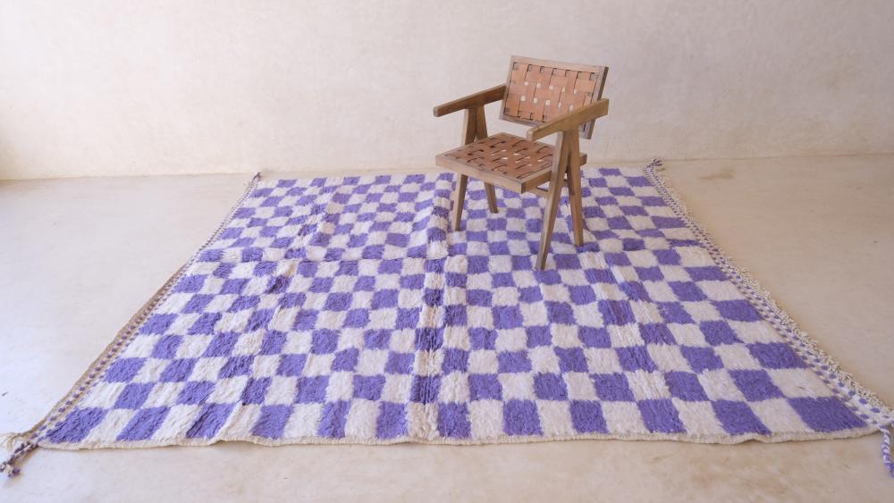 Moroccan Purple Checkered Rug 8.3 x 6.8 ft / 253 x 209 cm - Surcoma