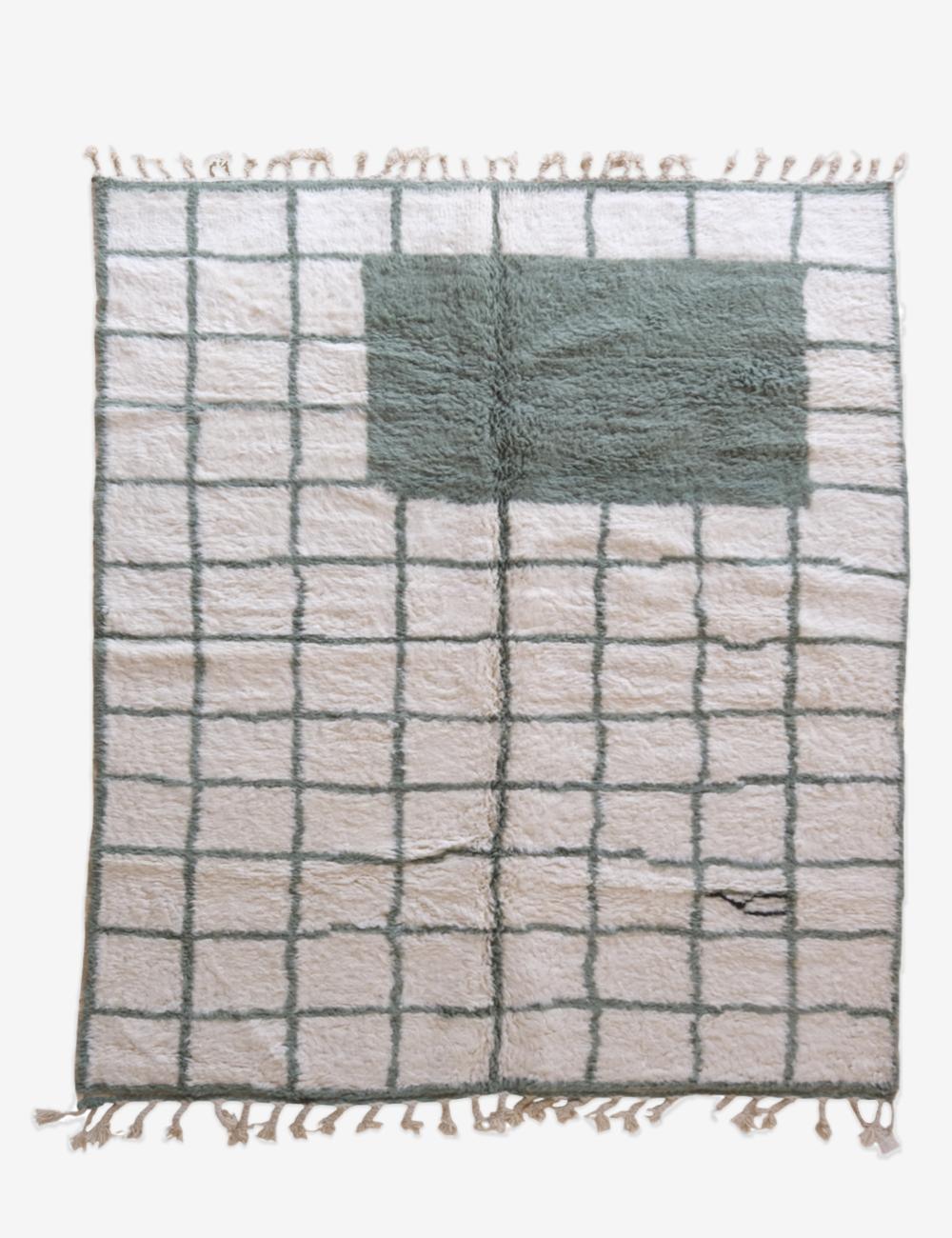 2020s Moroccan Sage Green Wool Rug 9 x 7.2 ft / 274 x 220 cm - Surcoma