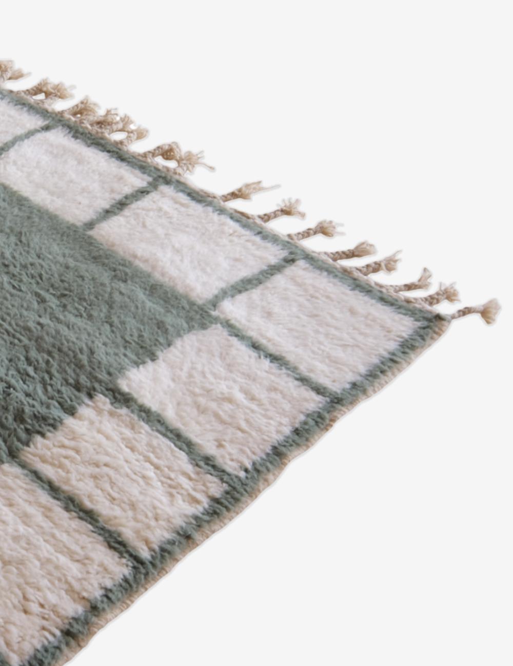 2020s Moroccan Sage Green Wool Rug 9 x 7.2 ft / 274 x 220 cm - Surcoma