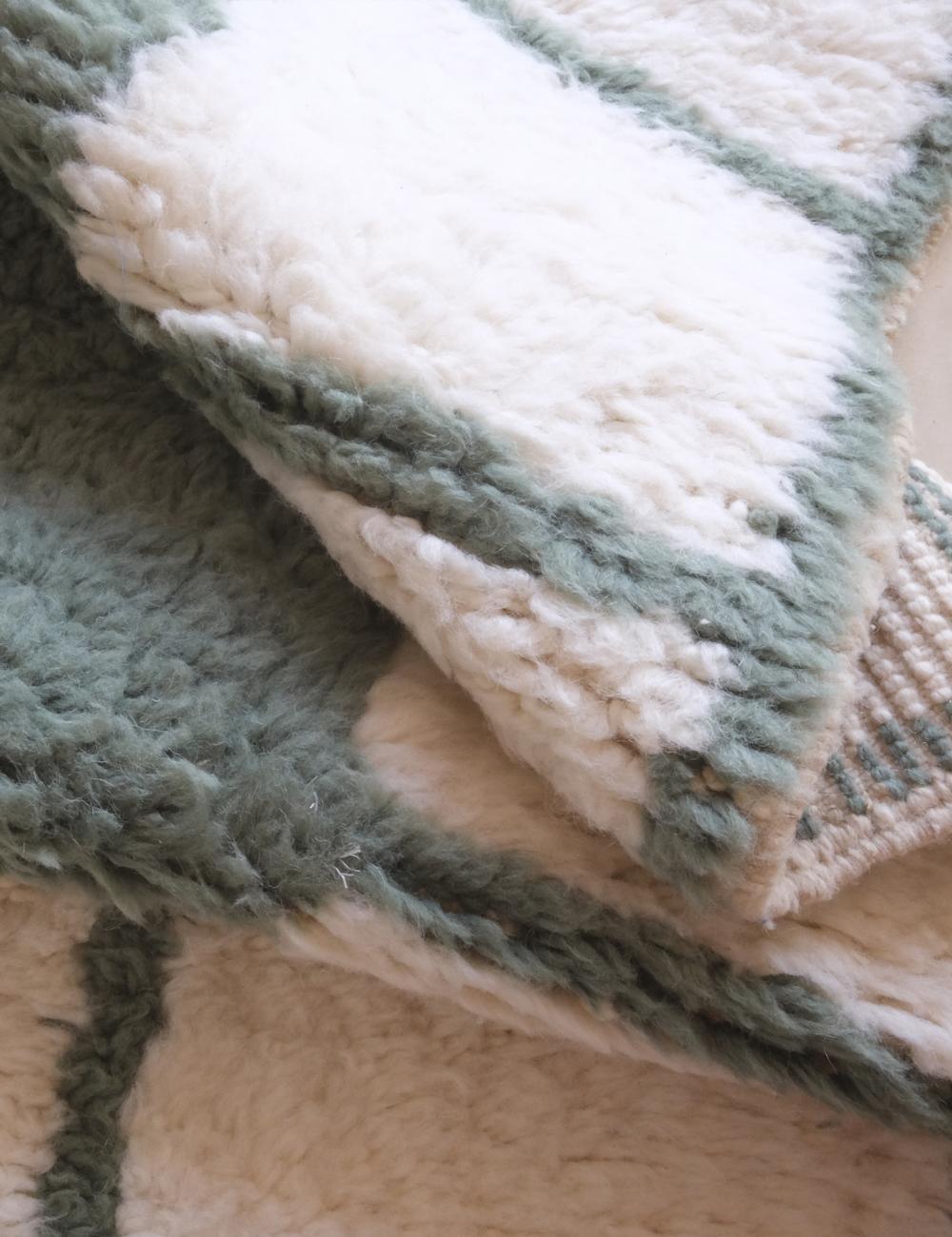 2020s Moroccan Sage Green Wool Rug 9 x 7.2 ft / 274 x 220 cm - Surcoma