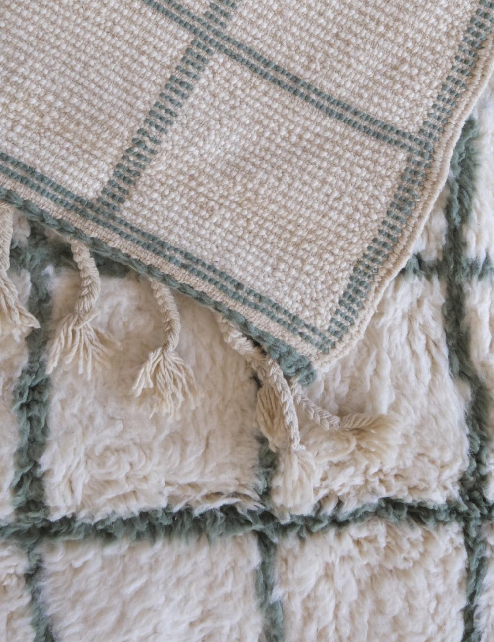 2020s Moroccan Sage Green Wool Rug 9 x 7.2 ft / 274 x 220 cm - Surcoma