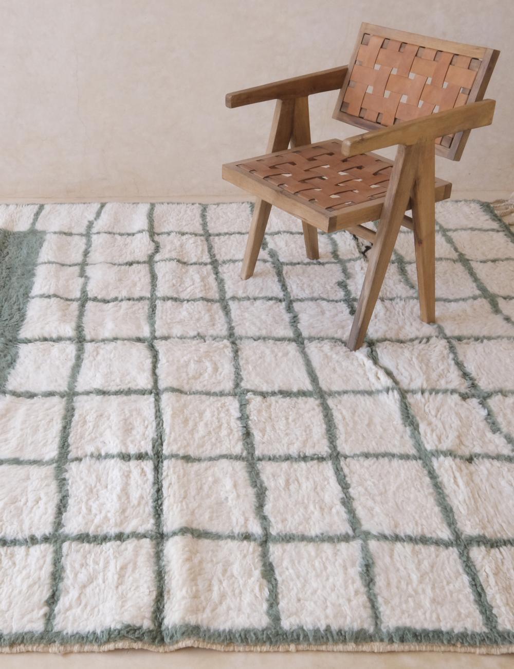 2020s Moroccan Sage Green Wool Rug 9 x 7.2 ft / 274 x 220 cm - Surcoma