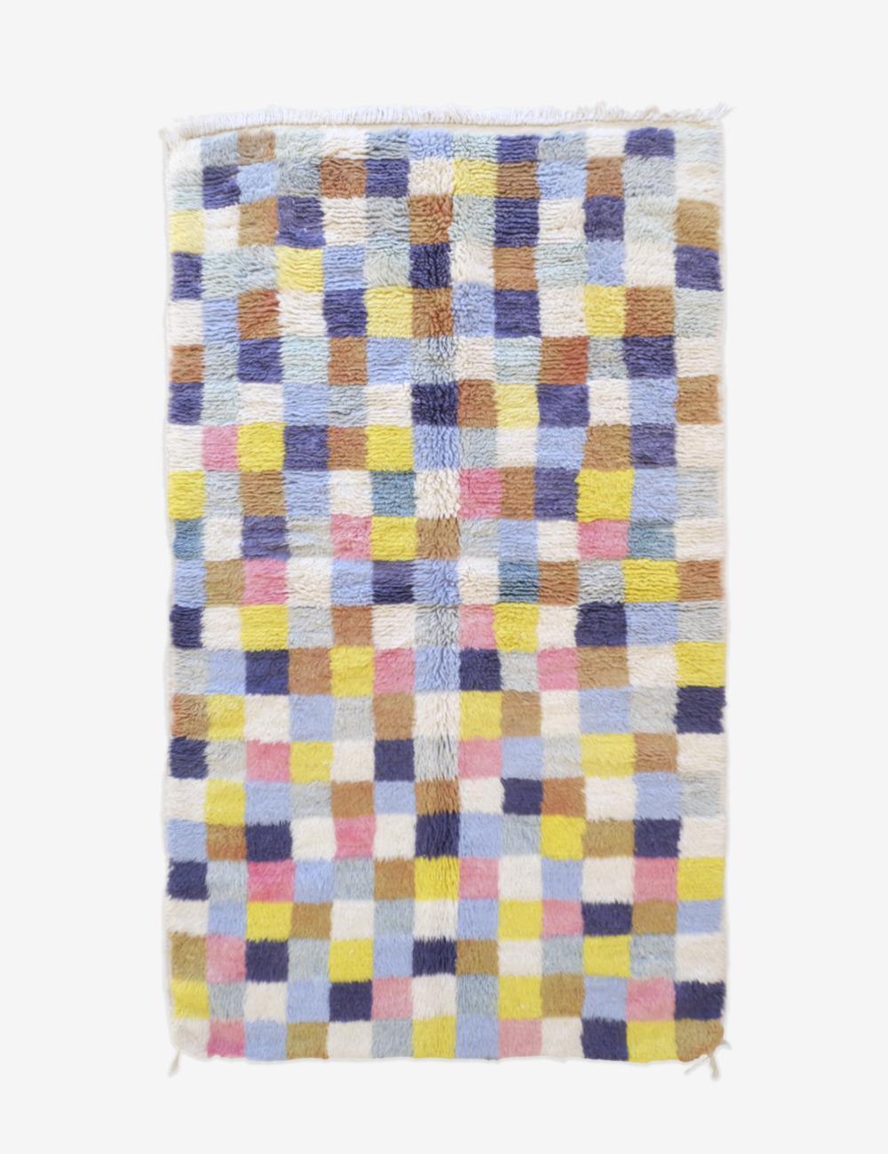 Moroccan Small Checkered Wool Rug 6.6 x 3.8 ft / 201 x 116 cm - Surcoma