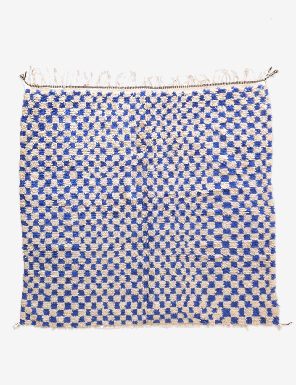 Moroccan Square Blue Checkered Rug 6.9 x 6.7 ft / 211 x 206 cm - Surcoma