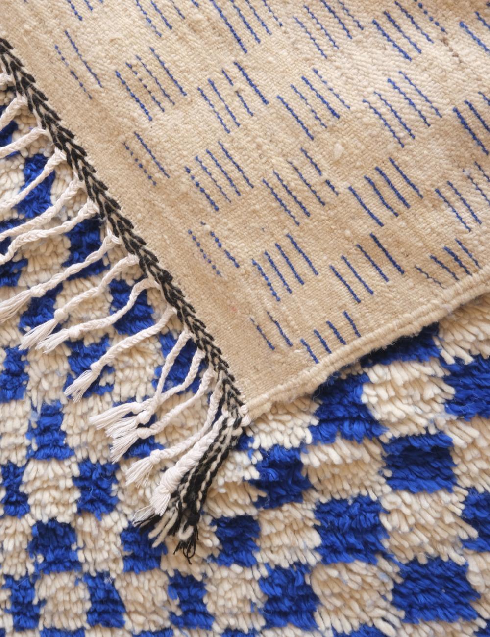 Moroccan Square Blue Checkered Rug 6.9 x 6.7 ft / 211 x 206 cm - Surcoma