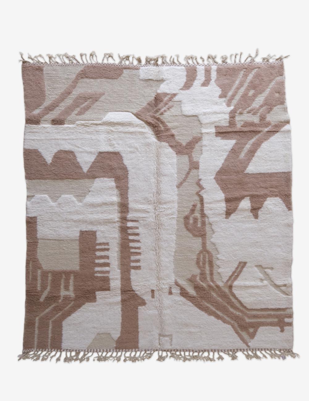 Moroccan Tan Beige Wool Rug 9.6 x 8.2 ft / 292 x 250 cm - Surcoma