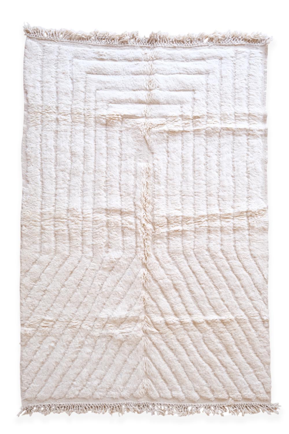 Moroccan White Beni Ourain Rug 9.6 x 6.4 ft / 293 x 197 cm - Surcoma