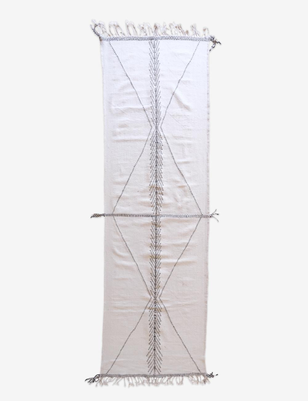 Moroccan White Kilim Zanafi Runner Rug 14.3 x 4.3 ft / 437 x 133 cm