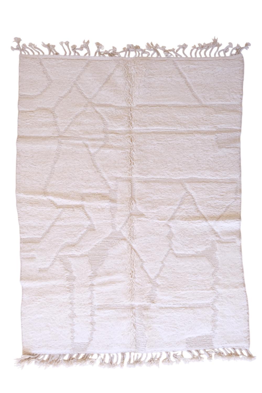 Moroccan White Modern Wool Rug 8.8 x 6 ft / 269 x 184 cm - Surcoma