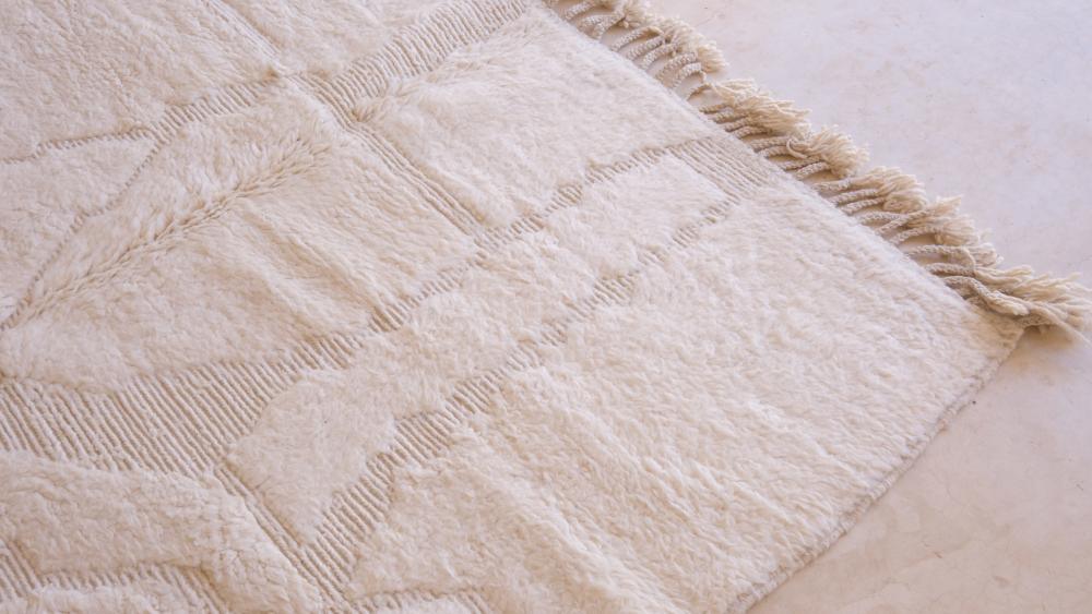 Moroccan White Modern Wool Rug 8.8 x 6 ft / 269 x 184 cm - Surcoma