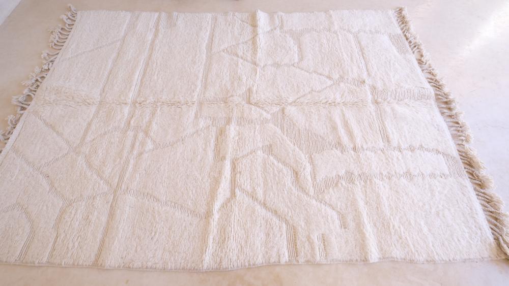 Moroccan White Modern Wool Rug 8.8 x 6 ft / 269 x 184 cm - Surcoma