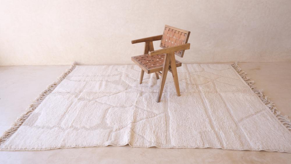 Moroccan White Modern Wool Rug 8.8 x 6 ft / 269 x 184 cm - Surcoma