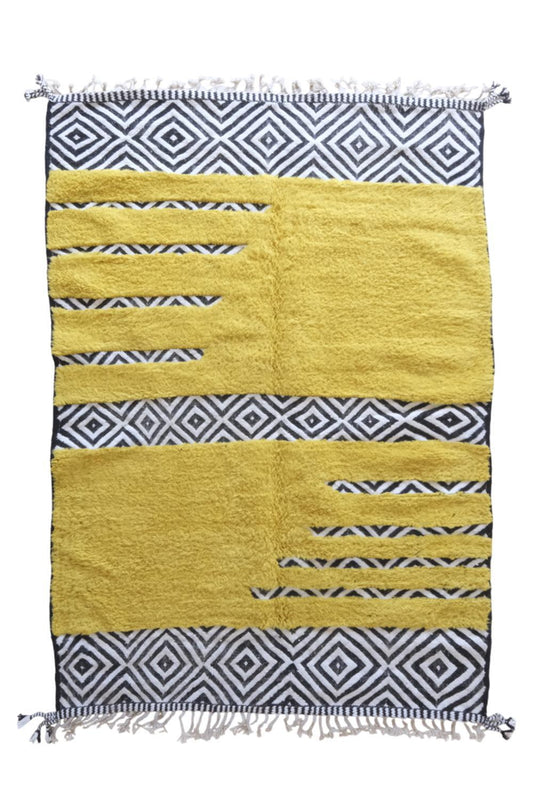 2020s Moroccan Yellow Modern Wool Rug 9.7 x 6.4 ft / 296 x 196 cm - Surcoma