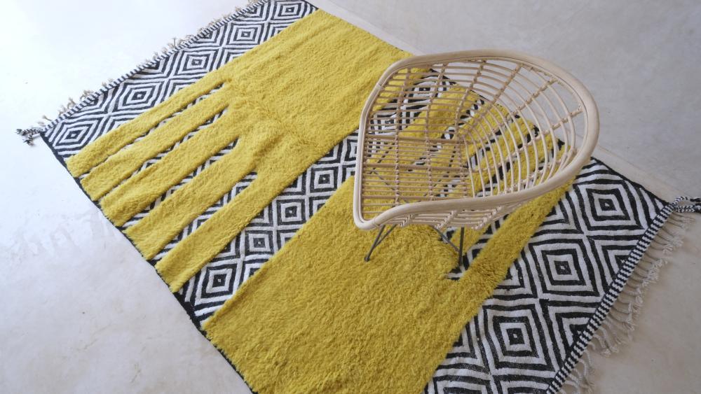 2020s Moroccan Yellow Modern Wool Rug 9.7 x 6.4 ft / 296 x 196 cm - Surcoma